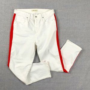 Madewell white red stripe tuxedo high rise tuxedo jeans size 30